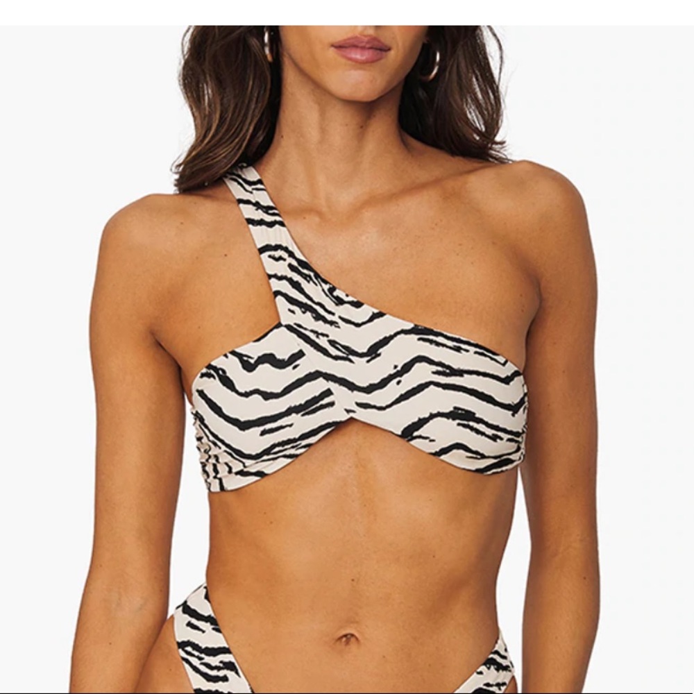 WeWoreWhat Asymmetrical Cross-Over Tiger Bikini Top